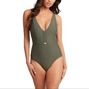 Sea Level Australia Plunge Multifit One Macrame  in Khaki 4 NWT